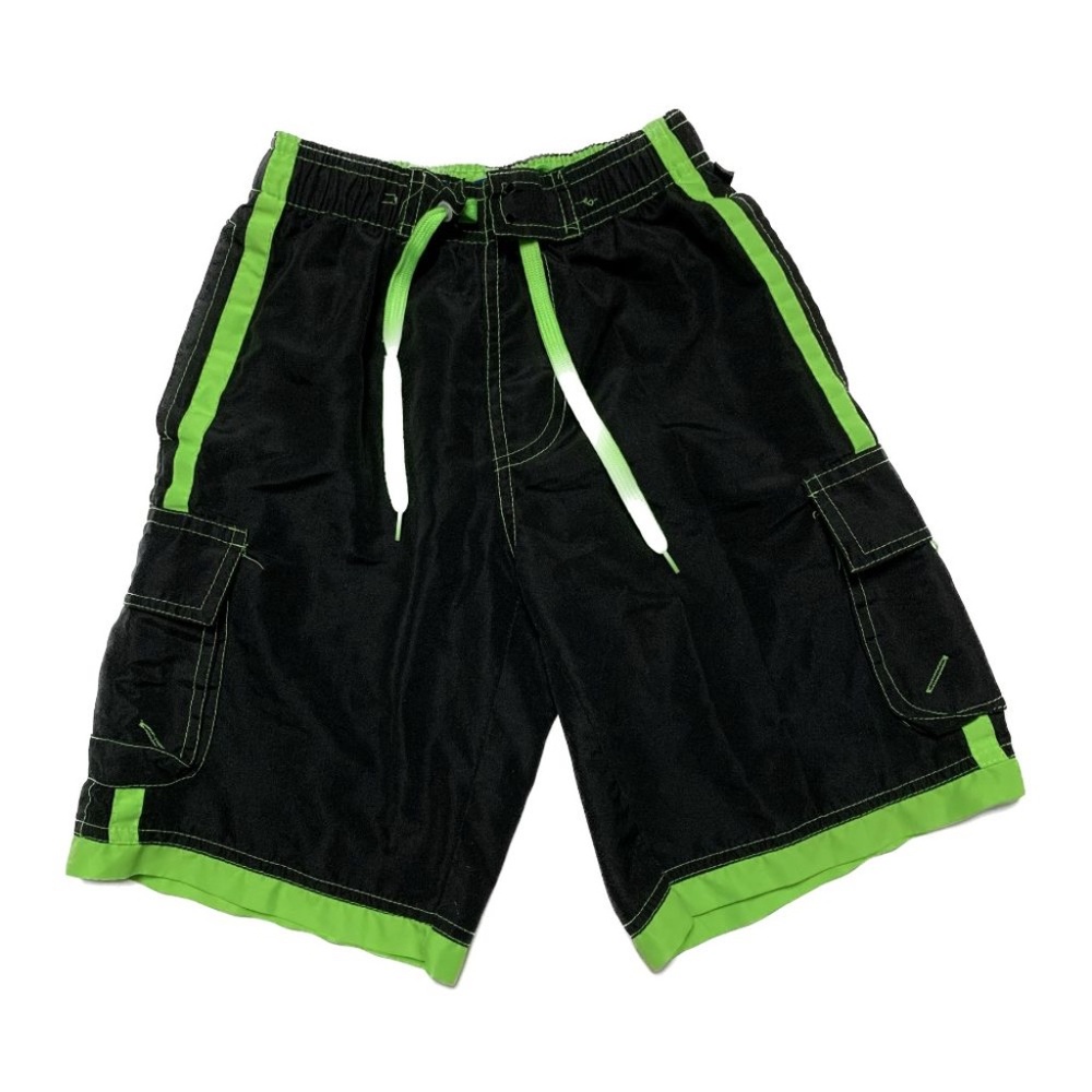 Boys Black Neon Green Swim Trunks Shorts Size S